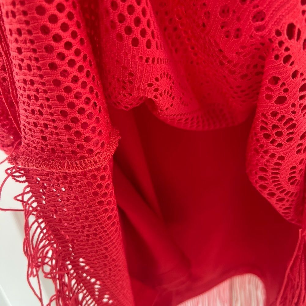 London Times Dress Women Size 12 Red Sleeveless Round Neck Midi Crochet Style - Picture 9 of 13